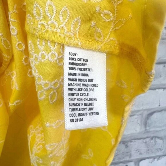 Crown & Ivy Women’s Yellow White Embroidered Eyelet Ruffle Sleeve Blouse - Picture 3 of 3